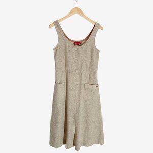 Vintage Oatmeal Wool Blend Herringbone Print Jumper Dress / Size Small-Medium